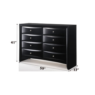 Sunvega Ireland Black Finish Dresser with Eight Spacious Drawers and Nickel Pull Knobs