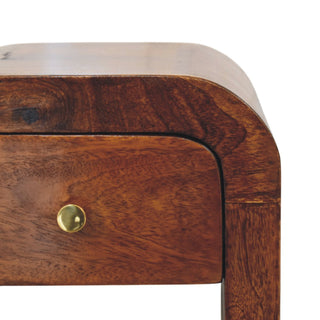 Sunvega Mini Darcy Chestnut Nightstand with Curved Edges and Brass Knob