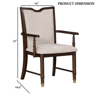 Sunvega Transitional Upholstered Arm Chair with Gold Capped Legs and Dark Cherry Finish