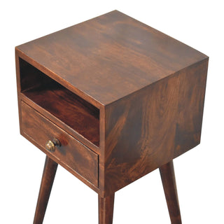 Sunvega Solid Mango Wood Nightstand with Drawer and Shelf on Nordic Legs