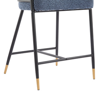 Sunvega Upholstered Navy Blue Counter Stool Set of 2 with Iron Frame