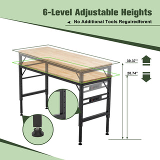 Sunvega 60" Adjustable Height Workbench with Power Outlets and 2000 LBS Capacity