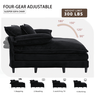 Sunvega Oversized Corduroy Chaise Lounge Chair with Fluffy Cushions and 4 Adjustable Gears