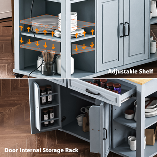 Sunvega Extendable Kitchen Island with Dining Table Internal Storage and Power Outlet