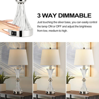 Sunvega Modern Crystal Base Touch Control Table Lamp with 2 USB Ports and Dimmable LED Bulbs