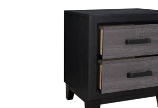 Sunvega Two-Tone Dark Gray and Black Queen Size Bed with Wood Inlay