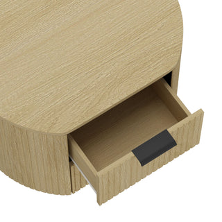 Sunvega Modern Natural Oak Nightstand with Two Drawers and Ribbed Texture