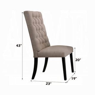 Sunvega Tan Linen Vintage Black Finish Button Tufted Side Chairs Set of 2