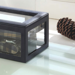 Sunvega Blue Leather and Glass Jewelry Case with Watch Display and Drawer