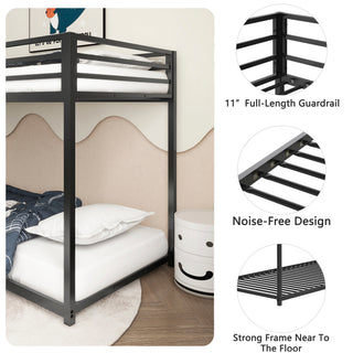 Sunvega Twin over Twin Metal Bunk Bed Frame with Ladder and Guardrails for Kids and Adults
