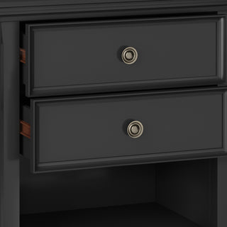 Sunvega Black Solid Wood Nightstand with Two Drawers for Bedroom
