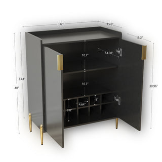 Sunvega Modern 2 Door Home Wine Bar Cabinet with Adjustable Storage Shelf and Wine Rack