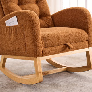 Sunvega Upholstered High Back Rocking Chair with Footrest and Side Storage Pocket