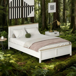 Sunvega Modern Minimalist Full Bed Frame with Headboard and Wood-Grain Tops