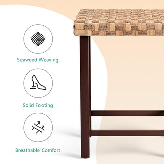 Sunvega Handwoven Seagrass Dining Bench with Cushion and Adjustable Foot Pegs for Farmhouse Kitchen
