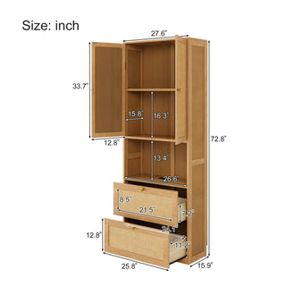 Sunvega Rattan Storage Cabinet with USB Ports and 3 Drawers for Bedroom