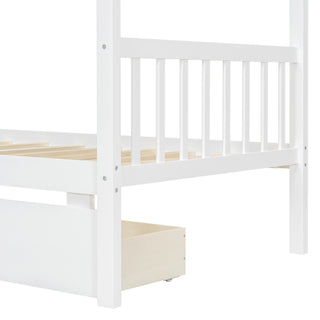 Sunvega Twin Size Wooden House Bed with Drawers and Headboard for Kids Room