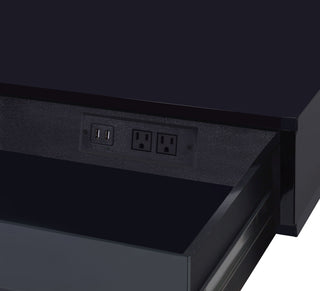 Sunvega Black High Gloss Writing Desk with USB Port and Two Storage Drawers