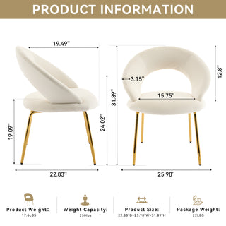 Sunvega Velvet Fabric Dining Chair with Curved Backrest and Golden Metal Legs for Kitchen