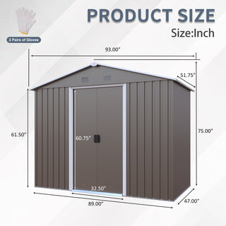 Sunvega 8x4ft Outdoor Metal Storage Shed with Galvanized Steel Panels and Foundation