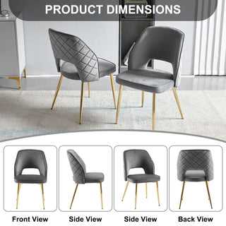 Sunvega Modern Gray Velvet Dining Chairs with Hollow Back and Gold Metal Legs Set of 4