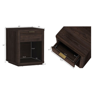 Sunvega Modern Charcoal Gray Nightstand with Drawer and Open Shelf for Bedroom