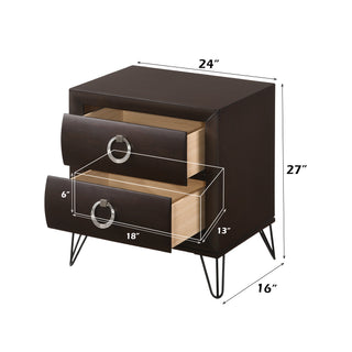 Sunvega Tablita Nightstand with Dark Merlot Finish and 2 Curved Front Drawers