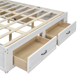 Sunvega Antique Natural Queen Size Platform Bed with 6 Spacious Storage Drawers