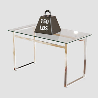 Sunvega 51" Modern Minimalist Rectangular Glass Dining Table for 4-6 with Silver Chrome Metal Legs
