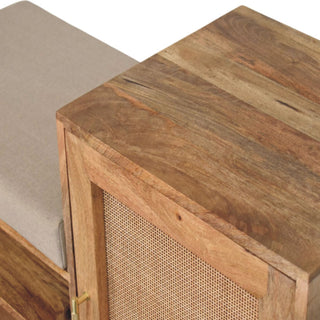 Sunvega Solid Mango Wood Bench Unit with Cushioned Seat and Storage Cabinet