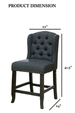 Sunvega Antique Black Finish Wingback Dining Chair with Distressed Details and Nailhead Trim