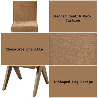 Sunvega Chenille & Oak Side Chair with Padded Seat and Back Cushion Set of 2