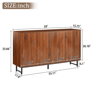 Sunvega Wave Relief Design Wood Sideboard with Iron Legs for Living Room Storage