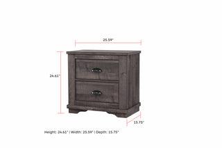 Sunvega Contemporary Gray Wooden Nightstand with Two Drawers and Metal Hardware