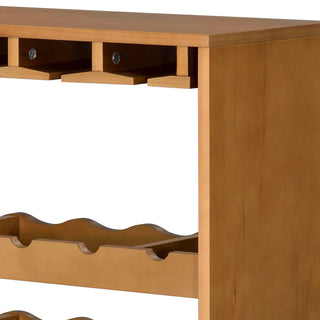Sunvega KD Oak Finish Wine Rack with 4 Cup Holder and 35 Bottle Storage