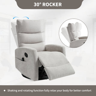 Sunvega Fabric Heat Massage Manual Recliner Chair with Rocker and Swivel for Living Room