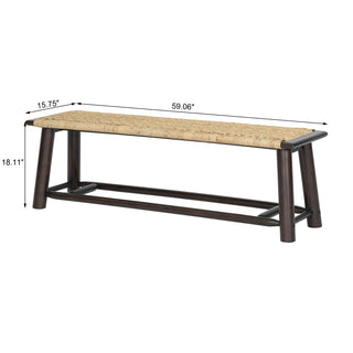 Sunvega Farmhouse Modern Solid Wood Rattan Bench for Covered Outdoor and Indoor Spaces
