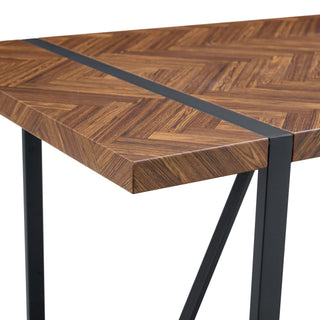 Sunvega Minimalist Retro Rectangular Dining Table with Dark Wood Textured Tabletop and Black Metal Legs