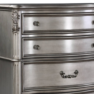 Sunvega Antique Platinum Finish Nightstand with Intricate Details for Bedroom