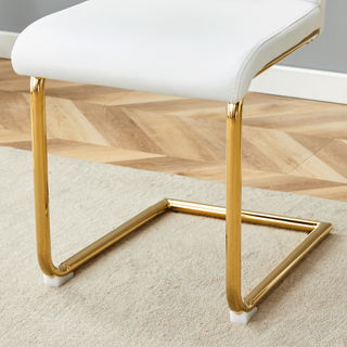 Sunvega White PU Dining Chair Set with Silver Metal Legs and High Resilience Sponge Filling