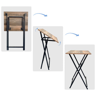 Sunvega Industrial Style Folding TV Tray Tables Set of 4 with Stand for Small Spaces