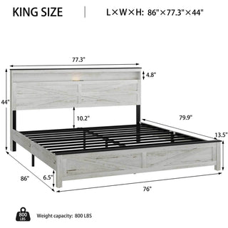 Sunvega Queen Bed Frame with LED Lights Headboard Charging Station and Hidden Storage
