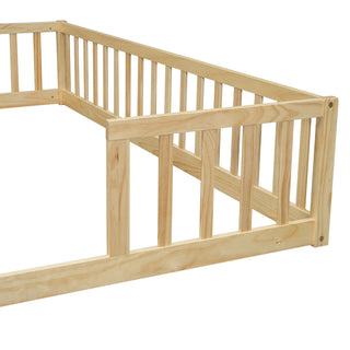 Sunvega Double Twin Floor Bed with Guardrails for Compact Rooms and Limited Space