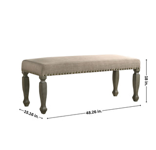 Sunvega Antique Gray Finish Upholstered Nailhead Trim Bench with Cushioned Seat