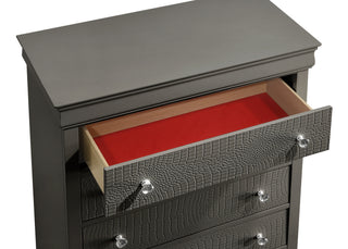 Sunvega Modern Metallic Gray Wood 5-Drawer Chest with Textured Surface and Crystal Knobs