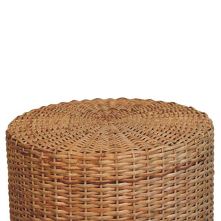 Sunvega Handcrafted Brown Solid Wood Regency Round Woven Stool