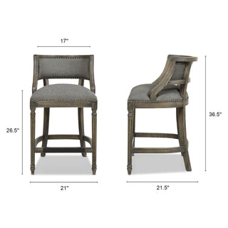 Sunvega Farmhouse Counter Height Bar Stool with Backrest in Heathered Grey Linen
