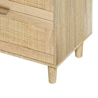 Sunvega Modern Natural Rattan 6 Drawer Dresser with Wood Legs for Bedroom Storage