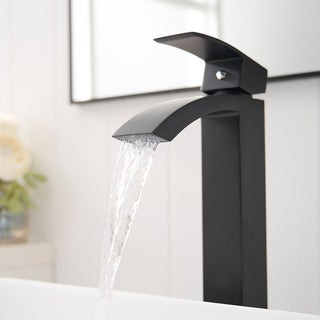 Sunvega Brushed Nickel Single Hole Waterfall Bathroom Sink Faucet with Single Handle