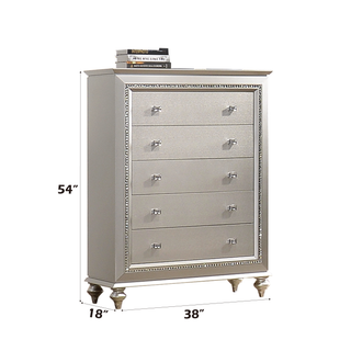 Sunvega Champagne Finish Nightstand with Crystal Accents and Felt-Lined Drawers